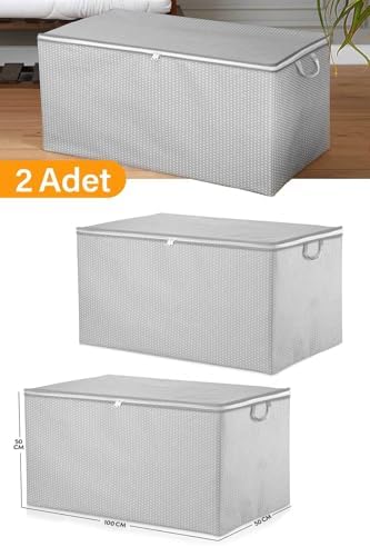 2 Adet - Boy Gri Benekli Yorgan Hurcu - 100X50X50 Cm