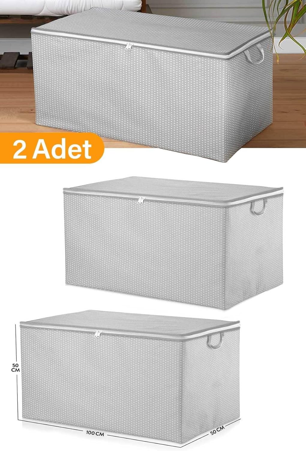 Alternative view of 2 Adet - Boy Gri Benekli Yorgan Hurcu - 100X50X50 Cm