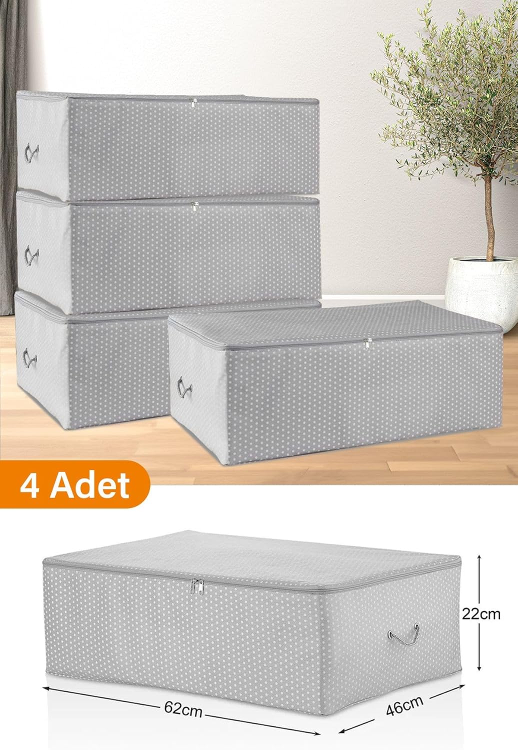 4 Adet - Büyük Boy Altı Gri Benekli Hurç 62 X 46 X 22 Cm
