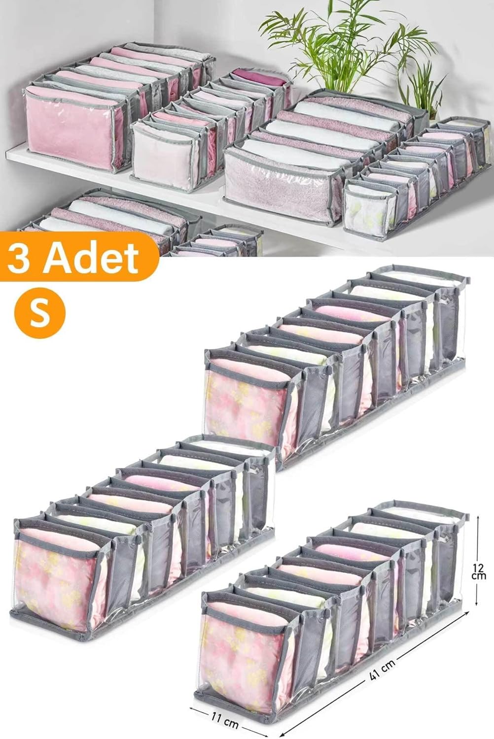 Alternative view of 3 Adet - 11 Gözlü Şeffaf Çekmece Içi Düzenleyici Organizer – Small