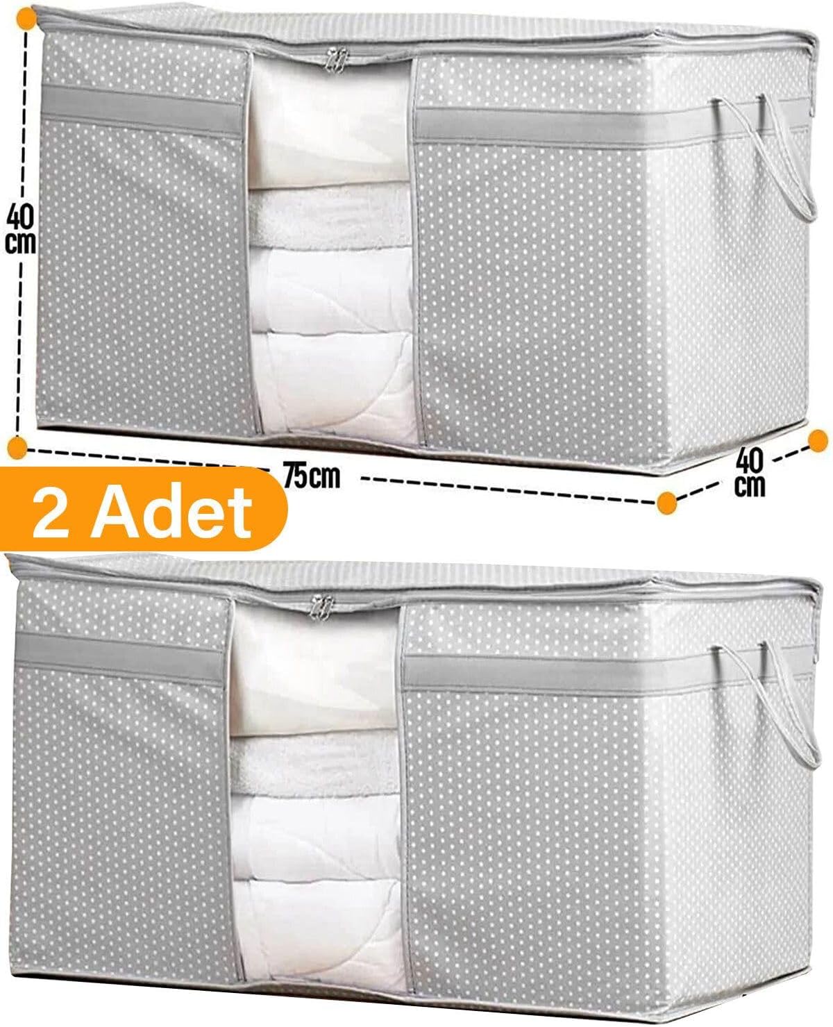 2 Adet - Pencereli Yastık Yorgan Hurcu 75 X 40 X 40 Cm - Gri Benekli