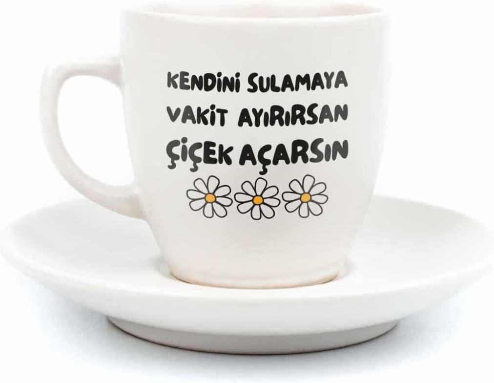 Alternative view of PALTO TASARIM Kendini Sulamaya Vakit Ayırırsan Çiçek Açarsın Krem Türk Kahvesi Fincanı - Hediye Seramik Türk Kahvesi Fincanı