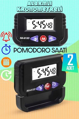 2 Adet Pomodoro Öğrenci Saati Kronometreli Alarmlı Takvimli Dijital Ders Çalışma Saati Masa Oto Saat