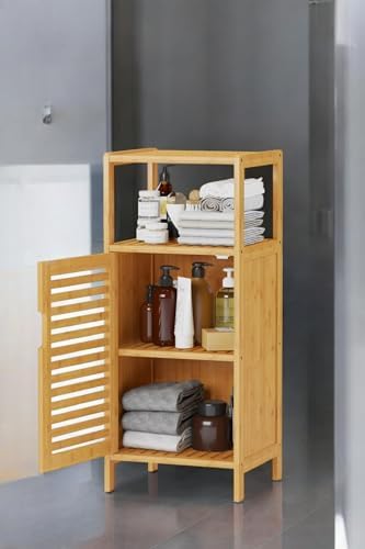 Bambu 1 Kapaklı 2 Raflı Çok Amaçlı Banyo Düzenleyici Organizer Dik Dolap DB-0043