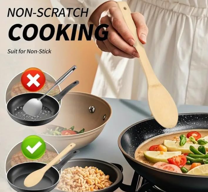 5'li Büyük Boy Doğal Bambu Kaşık Spatula Mutfak Tahta Kaşık Seti 30cm