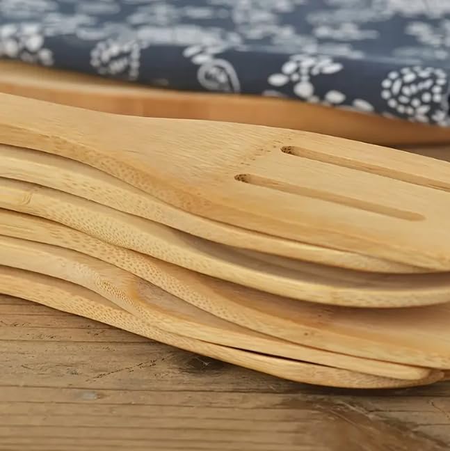 Alternative view of 5'li Büyük Boy Doğal Bambu Kaşık Spatula Mutfak Tahta Kaşık Seti 30cm
