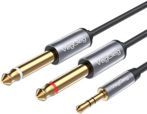 3.5mm to 6.35mm 2*Mono Amfi Enstrüman AUX Ses Kablosu 1.8 Metre