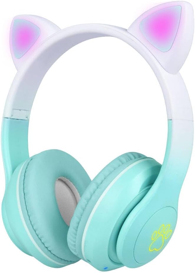 STN-28 Pro Kedi Kulaklı Tasarımlı RGB Işıklı Bluetooth Kulaklık Yeşil