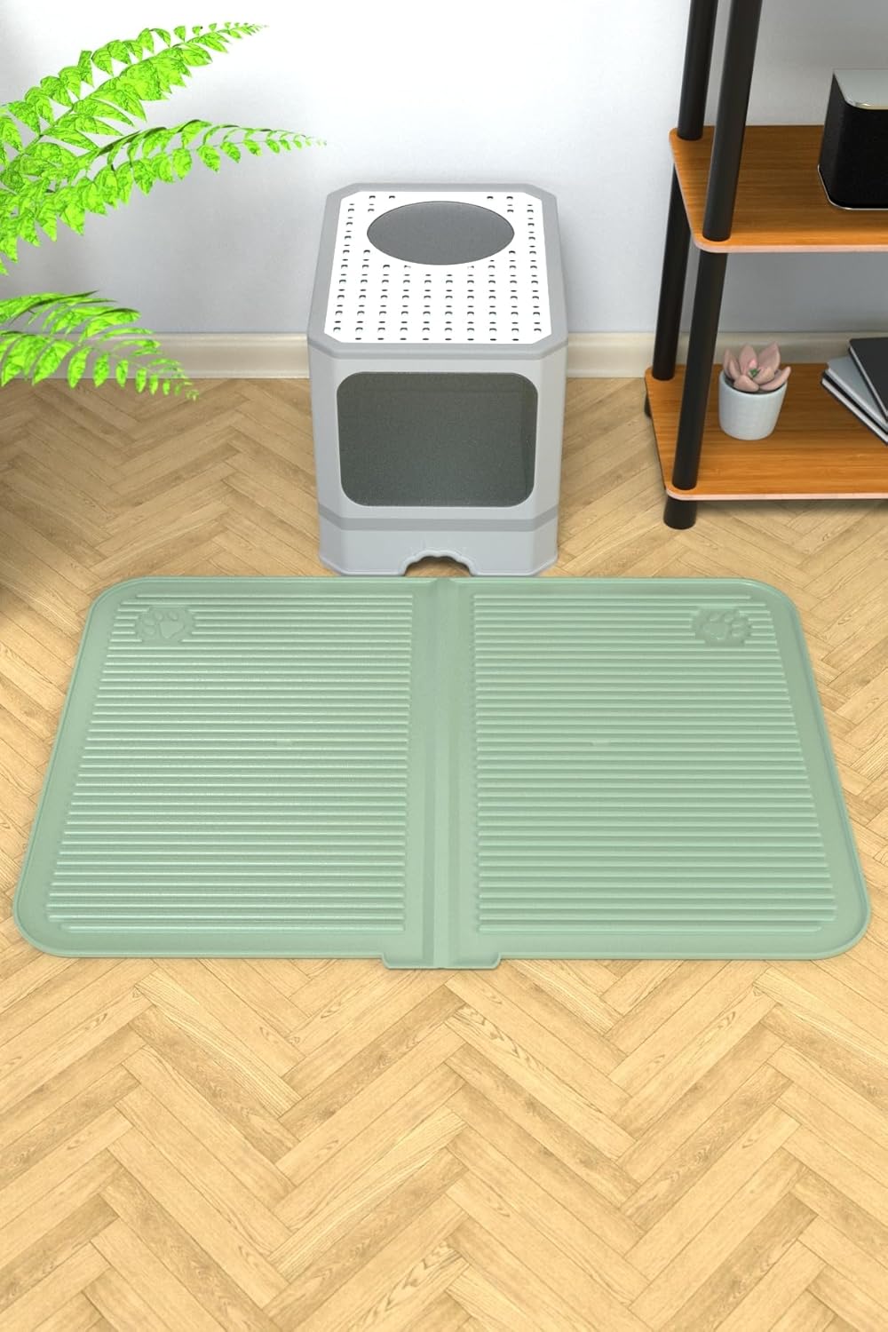 Silikon Mama Ve Kum Matı Havuzlu Yıkanabilir Kedi Tuvaleti Önü Kedi Kumu Paspası Büyük Boy 40X60 Yeşil