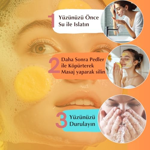 Alternative view of Kojik Asit ve Zerdeçal (Turmeric) Derinlemesine Yüz Temizleme Pedleri Eksfoliation Leke Karşıtı Aydınlatıcı Ekstra C vitamini Aloe Çay Ağacı