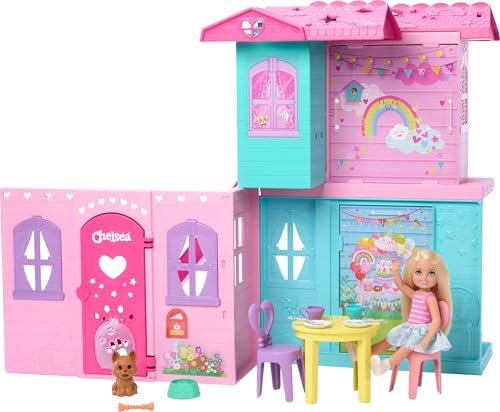 Alternative view of Chelsea oyuncak bebek evi, 15'ten fazla aksesuar içeren +43 x +33 cm'e kadar genişleyebilen açılır ev, 5 oyun alanı ve kaydırak, küçük bebek ve köpek figürü, JFW49