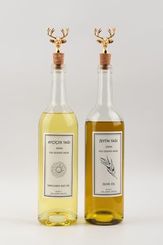 Alternative view of Altın Geyik Akıtmaz Tıpalı Dibi Çukur Şeffaf Cam Şişe 2'li 750 Ml Yağdanlık Yağlık