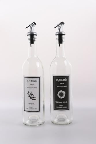2'li 750 Ml Akıtmaz Şeffaf Zeytinyağı Sıvıyağ Şişesi Cam Yağdanlık Akıtıcılı Yağlık 750ml