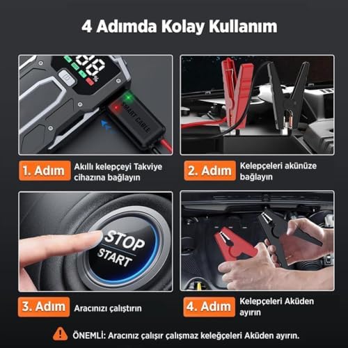 Alternative view of GROOVE M01 18200mAh 2000A Akü Takviye Cihazı Taşınabilir Jump Starter (Powerbank+Led Lamba+LCD Ekran)