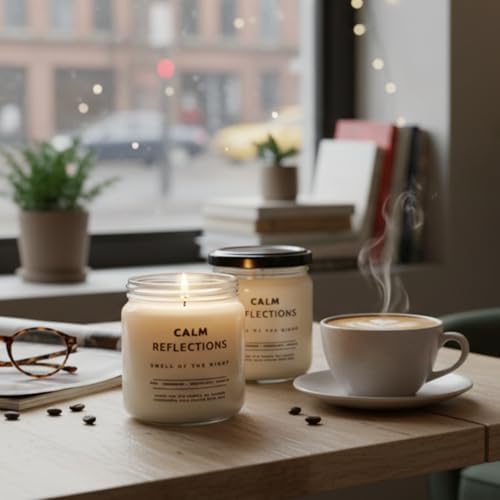 Calm Reflections Çiftli Soya Mum Seti – El Yapımı Kokulu Doğal Mumlar, Nane-Tarçın-Çikolata-Vanilya Aromalı, Şık Cam Tasarım, Ev ve Ofis İçin Lüks Hediye Seti