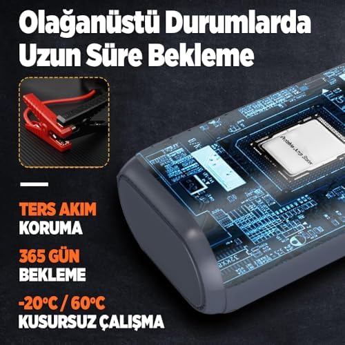 GROOVE HCB002 24400mAh 3000A Akü Takviye Cihazı + Lastik Şişirme Kompresörü Taşınabilir Jump Starter (Kompresör+Powerbank+Led Lamba+LCD Ekran)