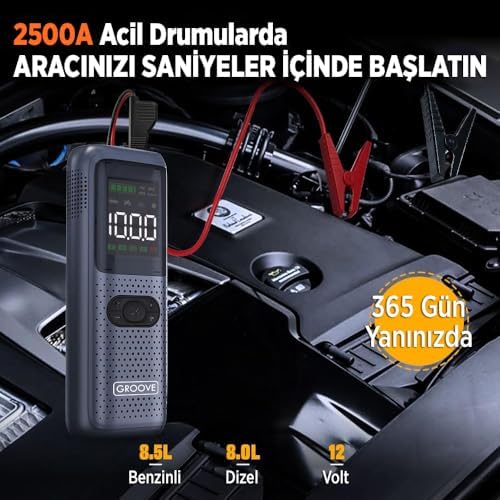Alternative view of GROOVE HCB002 24400mAh 3000A Akü Takviye Cihazı + Lastik Şişirme Kompresörü Taşınabilir Jump Starter (Kompresör+Powerbank+Led Lamba+LCD Ekran)