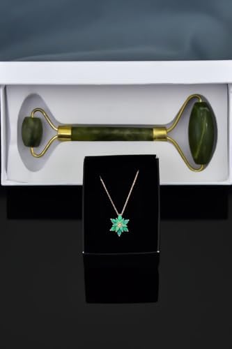 Papatya Silver 925 Ayar Gümüş Rose Kaplama Yeşil Opal Taşlı Çiçeği Kolye Taşı Yüz Masaj Aleti Hediye
