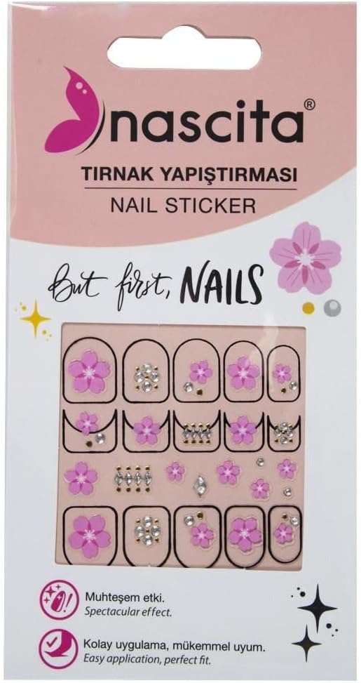 nascita Işıltılı Çiçek Desenli Tırnak Stickerı - 34