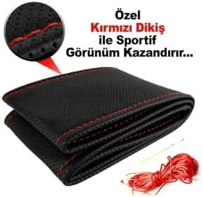 Alternative view of Noktalı Deri Dikme Direksiyon Kılıfı, Siyah, Boyut, Dikişli, İğne ve İplik Seti İle