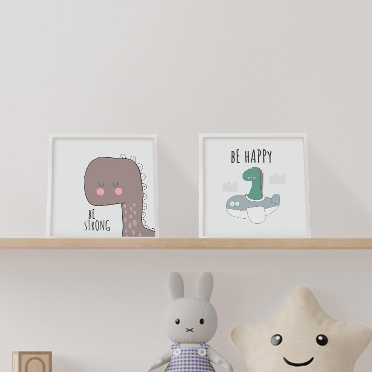 Bebek Odasına Özel Minimal Dinozor Tasarımlı Çerçeve 20 x 20 cm
