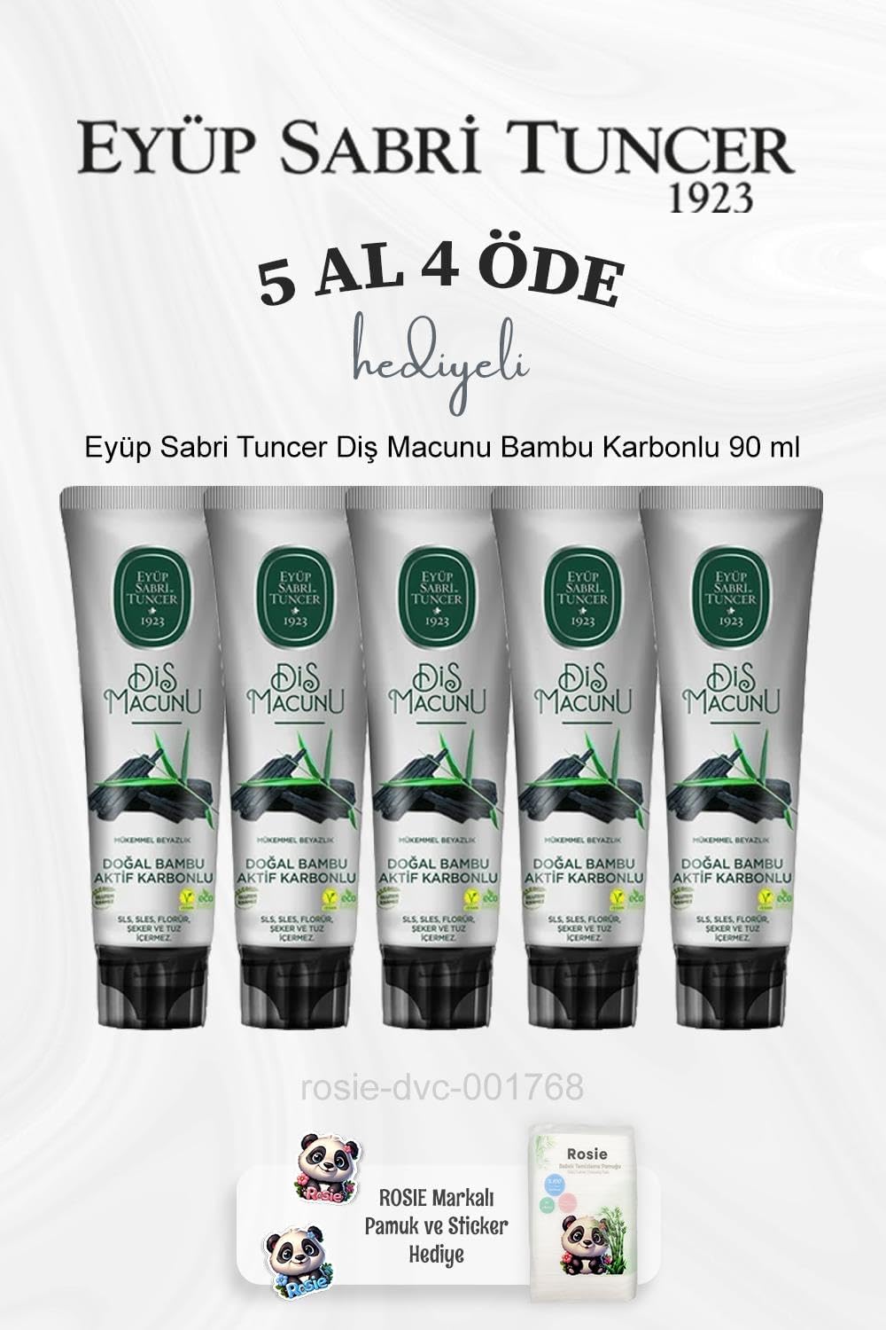 Diş Macunu Bambu Karbonlu 90 ml 5 Al 4 Öde ve Rosie Pamuk