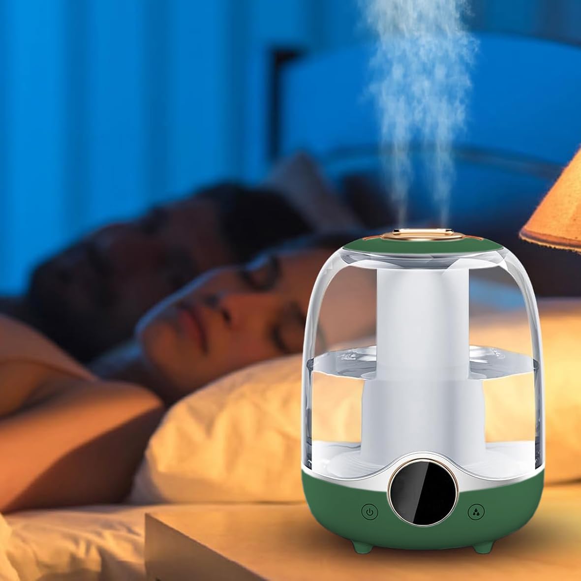 3 Litre Hacimli Humidifier Buhar Makinesi Nemlendirici Aroma Terapi Difüzörü 3000 Ml Kapasiteli 21x16 cm Ev Ofis Spa Oda Nemlendirici K07 (Yeşil)