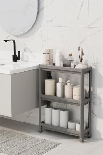 Alternative view of Life 3 Katlı Tekerlekli Slim İnce Gri Banyo Mutfak Rafı Polipropilen Plastik MIT1127