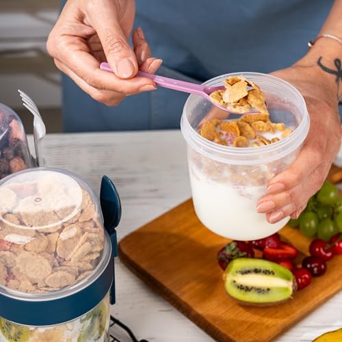 Alternative view of 650 ml -go Kaşıklı Hazneli Meyveli Müsli Kabı Piknik Iş Yoğurt Süt Bardağı Kapaklı ve Kaşıklı Kahvaltı Bardakları, Tahıl Tepesi Yulaf Ezmesi Granola (Turkuaz)