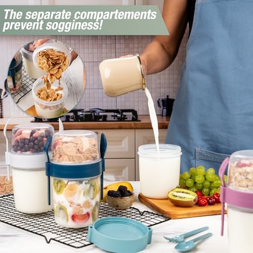 Alternative view of 650 ml -go Kaşıklı Hazneli Meyveli Müsli Kabı Piknik Iş Yoğurt Süt Bardağı Kapaklı ve Kaşıklı Kahvaltı Bardakları, Tahıl Tepesi Yulaf Ezmesi Granola (Pembe)