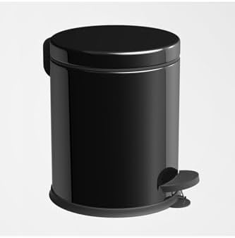 Banyo Tuvalet Balkon Mutfak, Siyah Renkli Pedallı Metal Çöp Kovası 5 Litre
