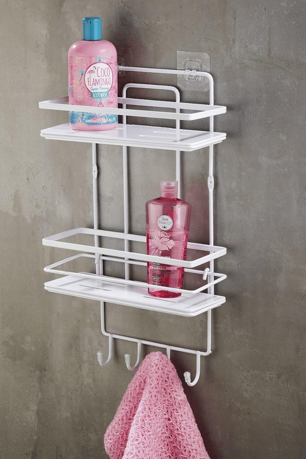 Alternative view of Yapışkanlı Ömür Boyu Paslanmaz Kristal Ayarlanabilir Raf Banyo Düzenleyici Şampuanlık Beyaz Lş-02