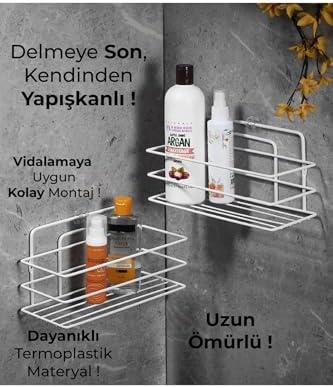 Alternative view of Ömür Boyu Paslanmaz Yapışkanlı Banyo Düzenleyici Şampuanlık Duş Rafı 2 Adet Beyaz Tş-01