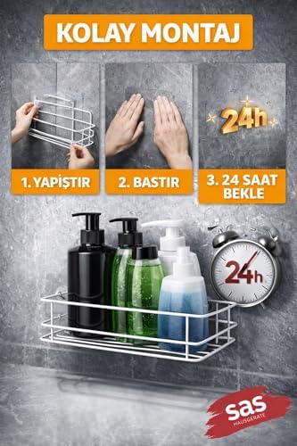 Alternative view of Yapışkanlı Duş Rafı, Delmeden Montaj Banyo Rafı, Paslanmaz Şampuanlık Organizer, Güçlü Yapışkanlı Duvar Rafı (Beyaz Tekli)