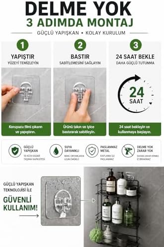 Alternative view of SAS HAUS Yapışkanlı Banyo Rafı Siyah – Delmeden Montaj Duş Şampuanlık, Paslanmaz Metal, Siyah Organizer