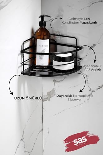 Alternative view of 2’li Kancalı Yapışkanlı Banyo Duş Köşe Rafı – Ayarlanabilir Kristal Raf (Yapıştır/Vidala) Siyah-Siyah - LK-01 - SS