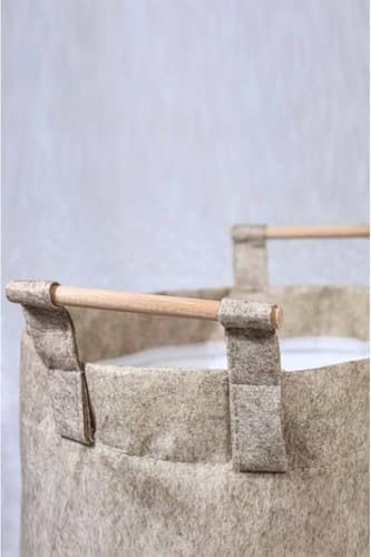 Buti Keçe Tahta Saplı Düzeleyici Sepet - Çok Amaçlı Saklama Organizer Kutu Maxi Kahverengi 25x18x15cm -