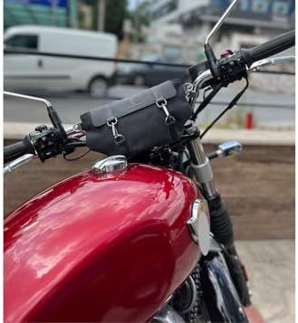 Motorsiklet Çantası, Motorsiklet Gidon Çantası, Deri, Geçme Kilitli (Siyah)