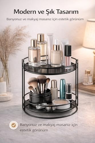 Alternative view of 2 Katlı Makyaj Organizer – Metal Kozmetik Düzenleyici Stand | Banyo ve Makyaj Masası İçin Çok Amaçlı Organizer Raf | Takı, Parfüm ve Cilt Bakım Ürünleri İçin Siyah Organizer
