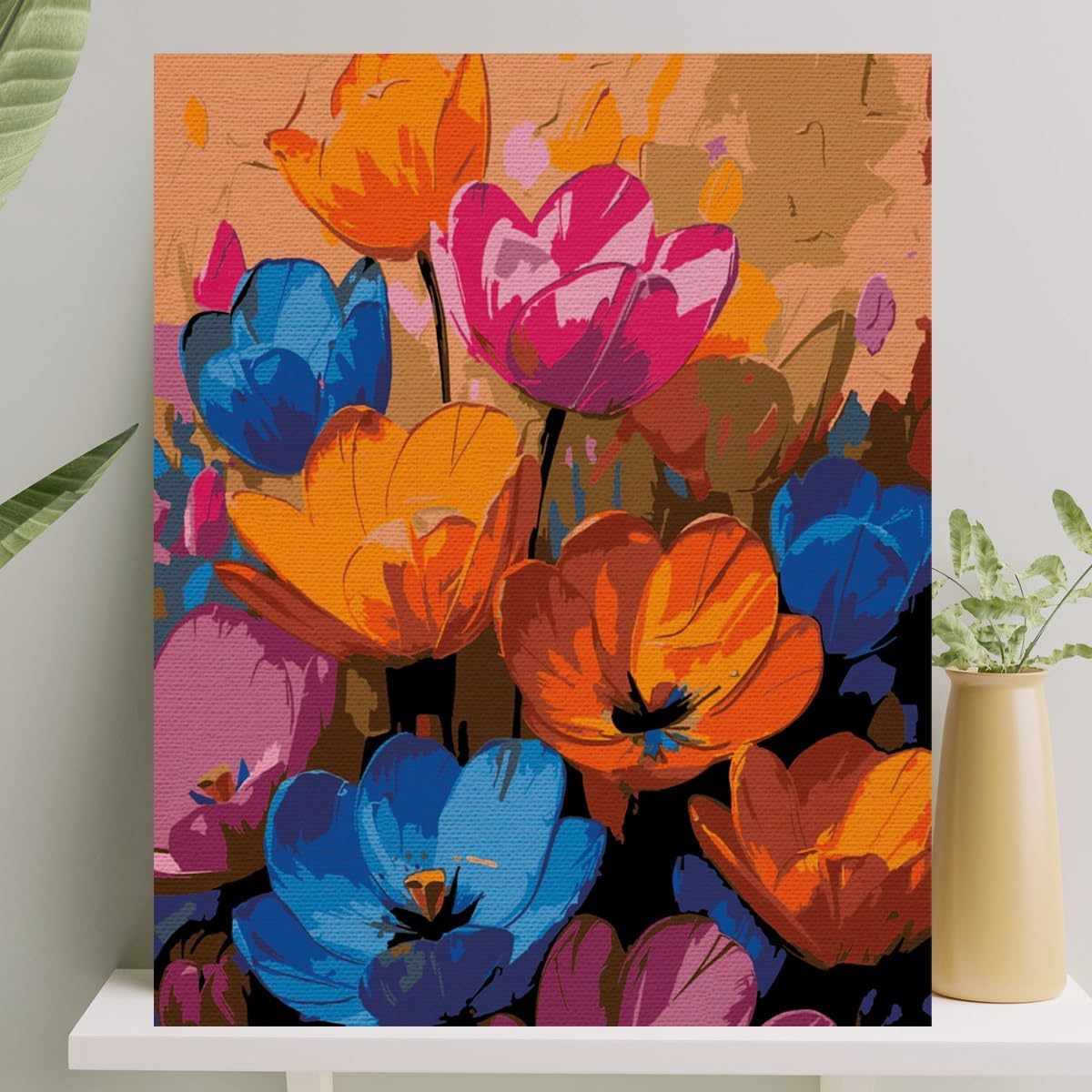 Hobi Sanat Sayılarla Boyama Tuval Seti Fırça Boya Dahil (Çıtalı) 40x50 CM - Renkli Çiçekler