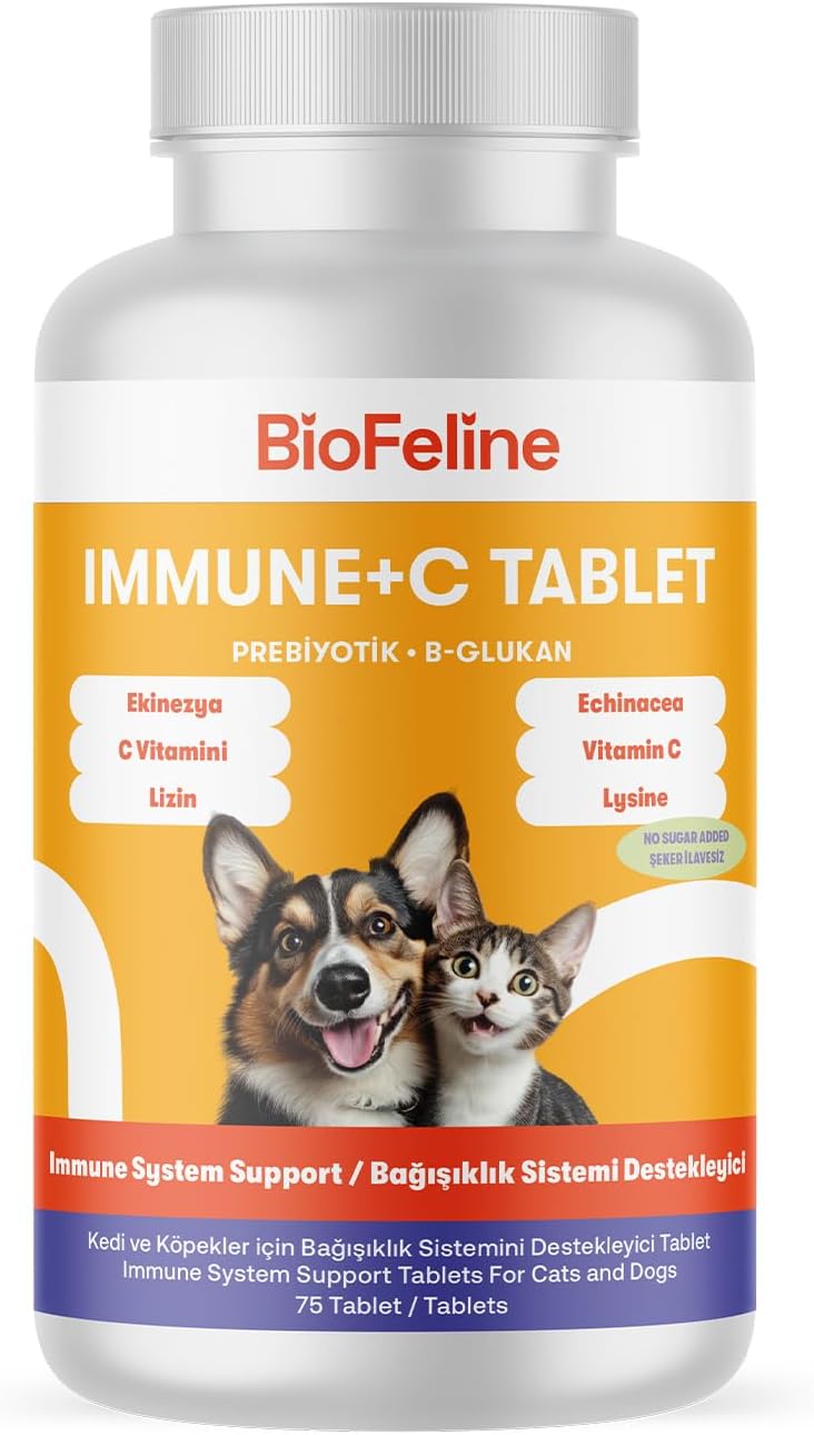 Biofeline Immune C Tablet ve Kedi ve Köpekler İçin Bağışıklık Sistemi Desteği ve 75 Tablet