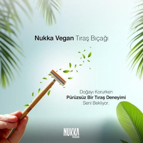 nukkavegan bambu saplı beyaz iki bıçaklı traş bıçağı, (bir paket dört adet)