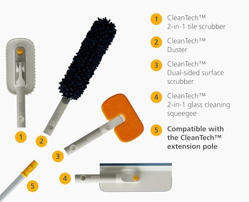 CleanTech 2-in-1 Glass Cleaner Shower Squeegee with Washable Microfiber Pad and Space-Saving Foldable Handle