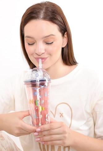 450 Ml Polikarbon Astronot Figürlü Dürbün Pipetli Bardak 20 10 Cm
