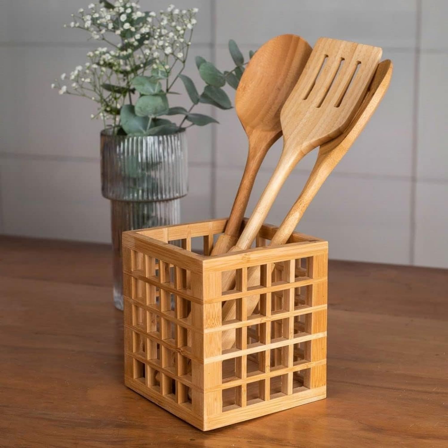 Mutfak Bambu Kare Modern Tasarımlı Kare Kaşıklık 131315 Cm