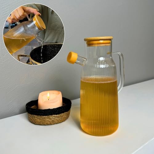 Alternative view of Borosilikat Cam Yağdanlık 1000 Ml Bambu Kapaklı Yağ Sürahisi, Yağ Ve Sirke Kabı