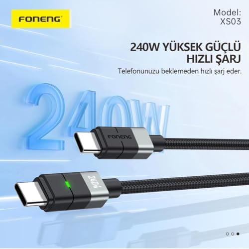 Alternative view of XS03 240W 200 cm PD Type-C Şarj Kablosu Siyah