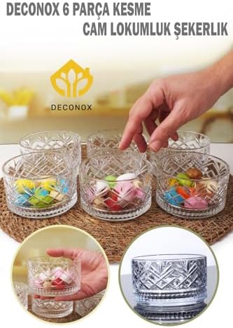 Lüx Kristal Büyük Cam Sunum Seti 6'lı, Kristal Kesme Cam Dondurmalık ve Tatlı Sunum, 9 cm x 5 cm