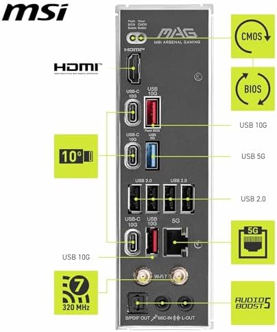 Alternative view of MSI MB MAG B850 TOMAHAWK MAX WIFI AM5 DDR5 8400MHZ(OC) HDMI 4x M.2 USB 10Gbs 5G LAN WI-FI 7 ATX
