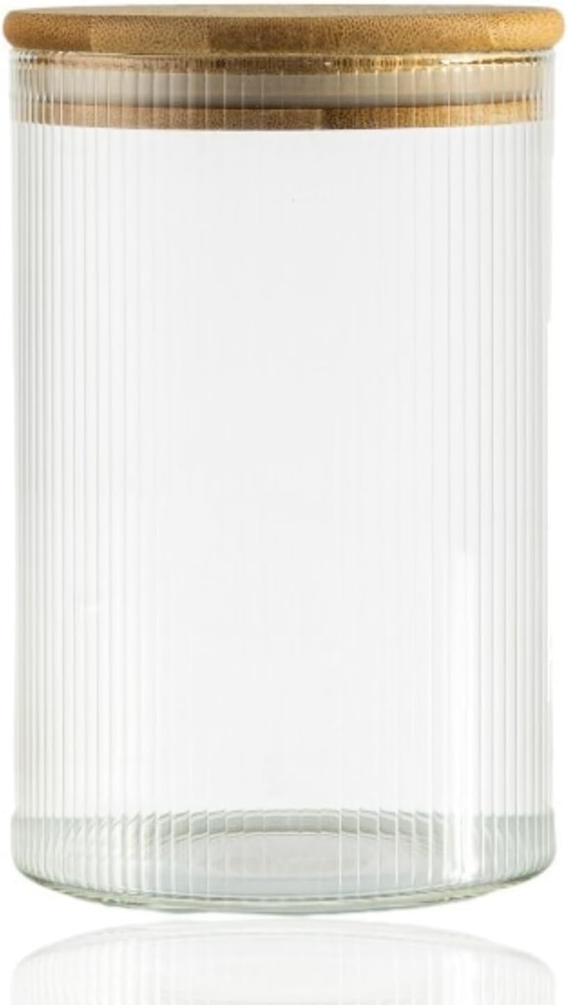 600 Ml Çizgili Kavanoz - Yuvarlak Ahşap Kapaklı Hava Geçirmez, Tatlı, Baharat, Gıda Saklama Kabı, Kokusuz Dayanıklı Cam Saklama Kabı, Kavanoz